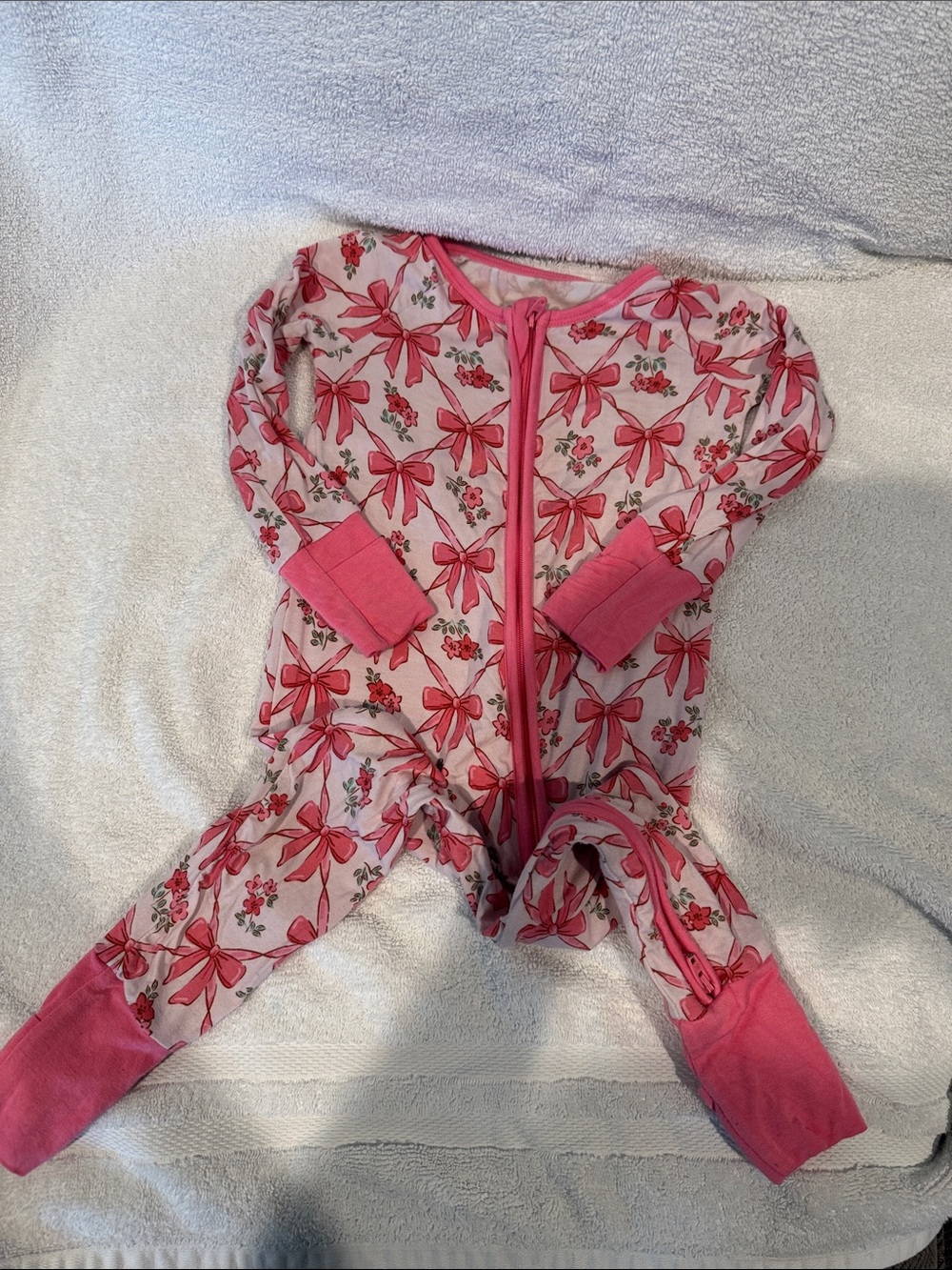 Caden Lane Pink Bow & Floral Footed One-Piece